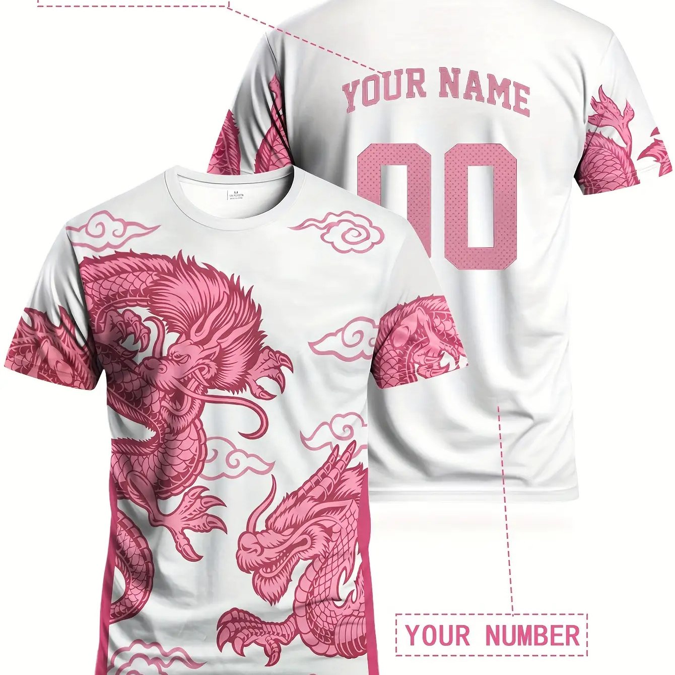 TEMU Dragon Pattern Men's Custom Soccer Jersey And Men's Round Neck Football Shirt, Knit Breathable Fabric, Suitable , Training, Daily Casual Wear