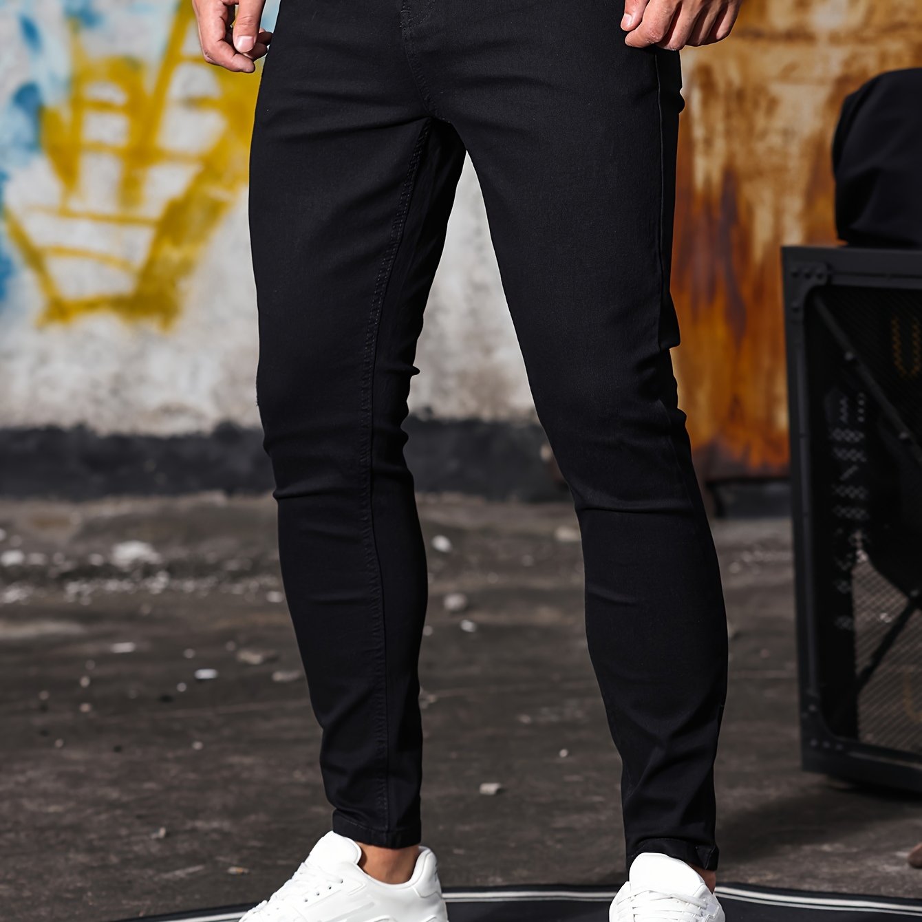 Men's Casual Skinny Jeans Chic Street Style Medium Stretch - Temu Canada