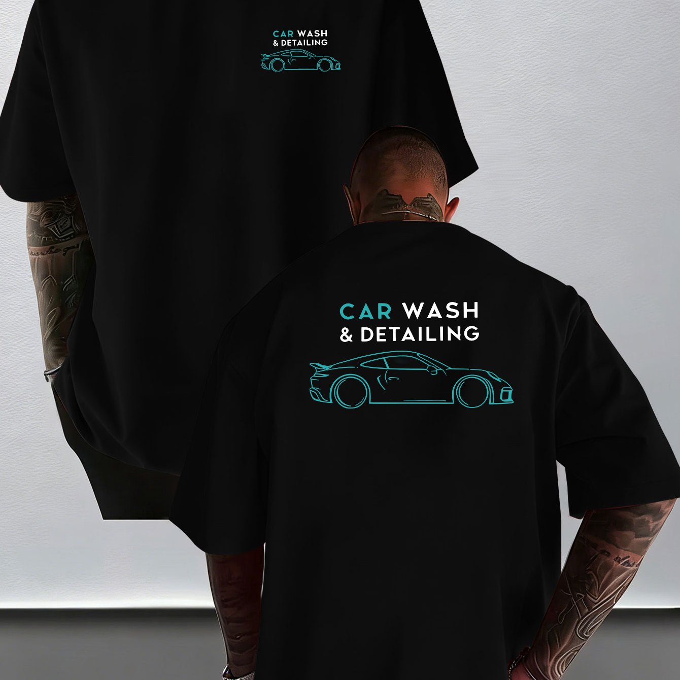 TEMU Creative Streetwear Brand Graphic Design, Car Wash Silhouette Print T-shirt, Car-themed, Simple And Versatile, Men's Summer Fashion Short-sleeve
