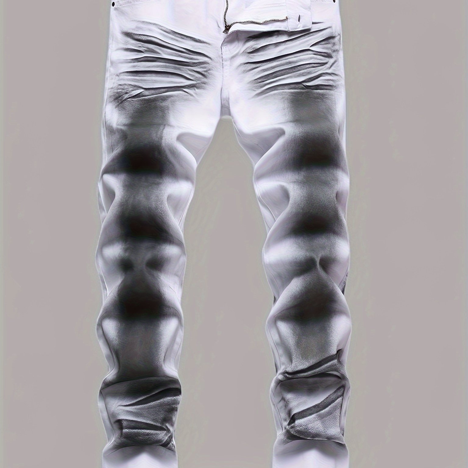 TEMU Men' Jeans Stretch Casual Slim Long Casual Pants | , Regular Fit, Zipper Fly, , Washed Detail