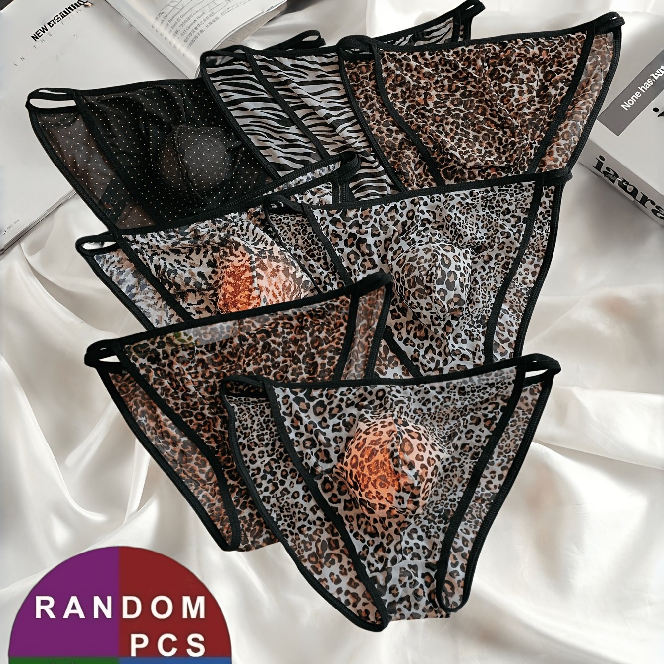 Image of 7pcs Random Color New Stylish Transparent Mesh Sexy Leopard Print Sexy Pouch Sexy Low-rise -convex Breathable Briefs