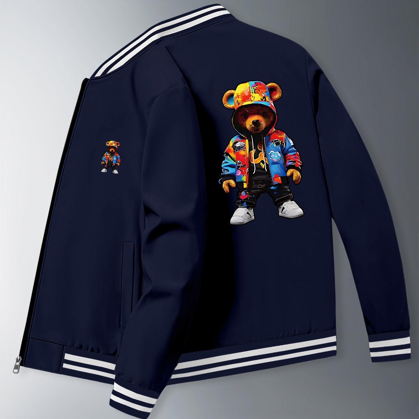 TEMU Veste de 'automne/hiver pour homme, veste de baseball à imprimé de dessin , veste à côtes polyvalente à col pour homme, décontractée et