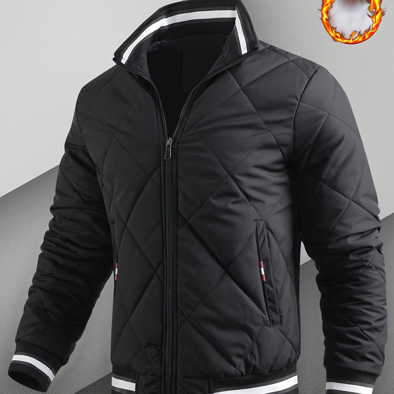 TEMU Autumn And Winter Men's Jacket Pins Thick Jacket Casual Jacket Baseball Suit Youth Jacket Warm Jacket Men Quilted Jacket Men