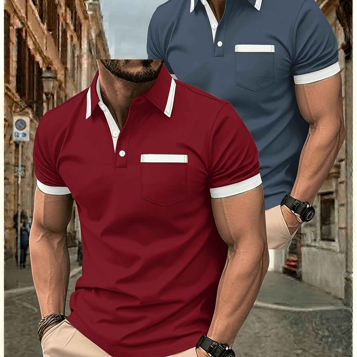 TEMU New Button Pocket Fashionable Trendy Men's Business Casual Shirt Two-pc