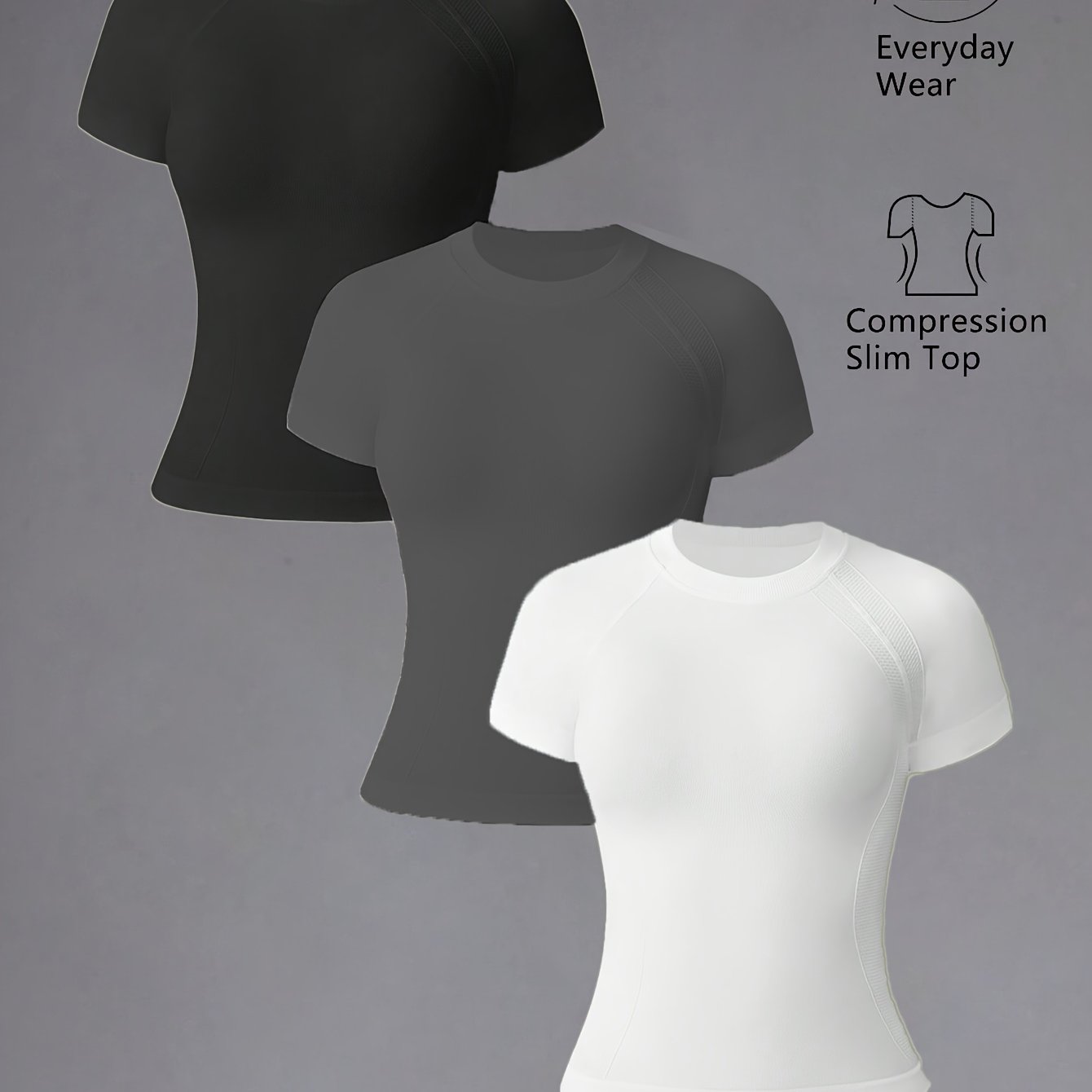 Image of 3pcs Set Of Casual Solid Color Athletic T-shirts, Elastic Breathable Tight Yoga Short Sleeves, Training Athletic Short Sleeves, Women's Yoga Wear
