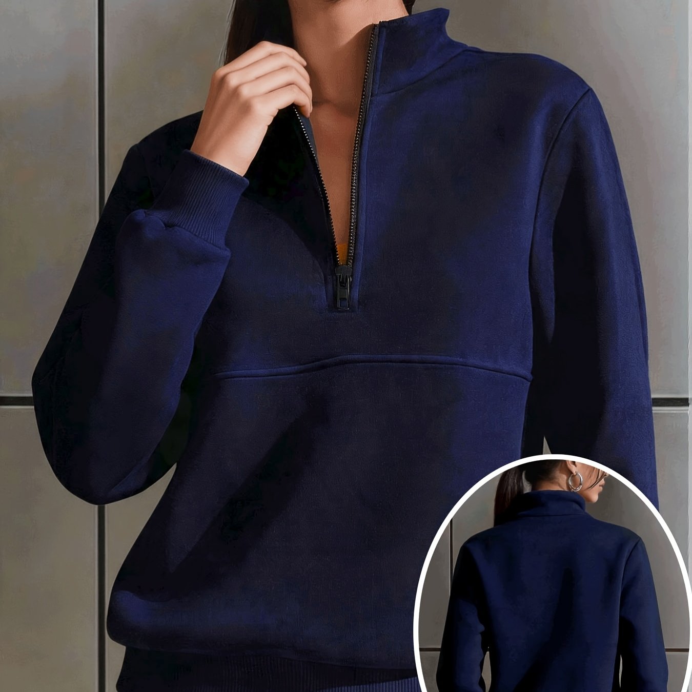 TEMU Single-piece Solid Color Warm And Comfortable Half-zip Sweatshirt, Warm And Cozy, Casual And Versatile, Sporty Casual Women's Wear