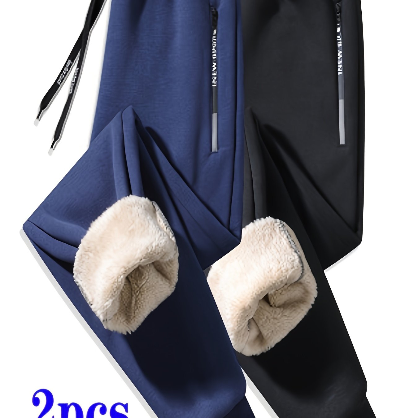 TEMU Ensemble de 2 pantalons de survêtement d'hiver pour hommes, style sport décontracté, en polaire épaisse et chaude, épais et amples pour