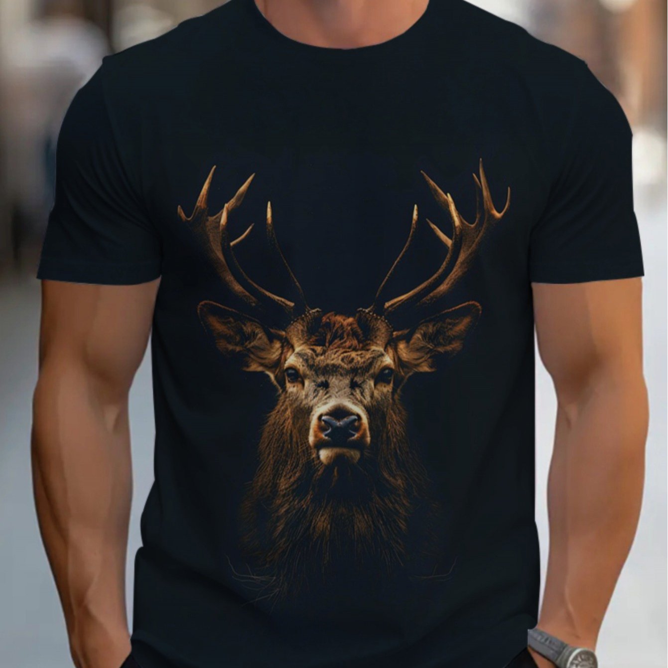 TEMU - A Lightweight And Durable Short-sleeve T-shirt For Men, Featuring A Small Deer Head Print, Perfect For Casual At Home, Work, Or Outdoor