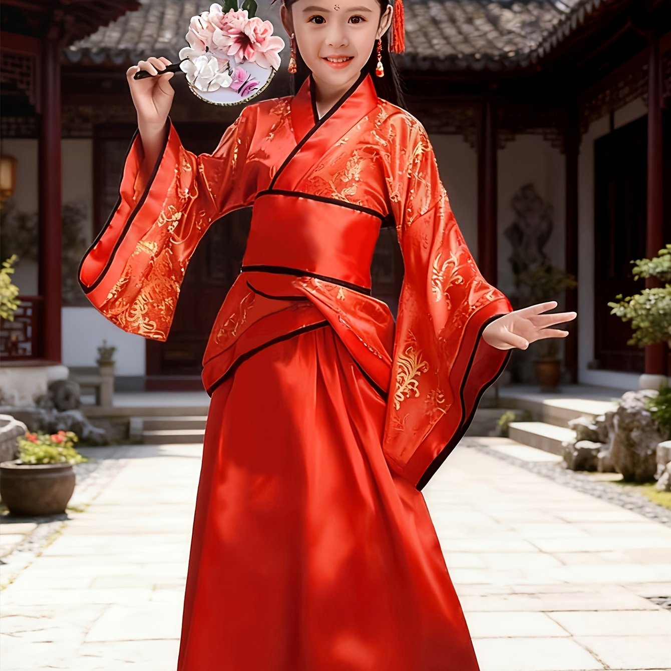 E-shop Mädchen Hanfu Neues Oberteil + Langes Rock mit Gürtel, Antiker Chinesischer Stil, Super Elegantes Tang-Kleid für Kleine Mädchen, als