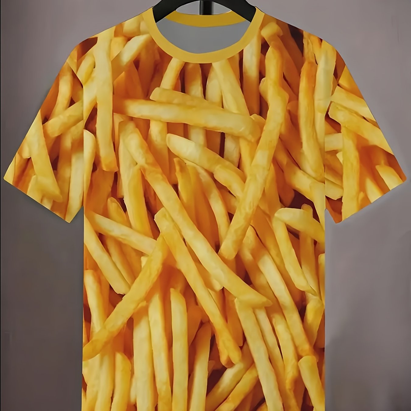 TEMU Men's Fries Graphic Print T-shirt, Short Sleeve Crew Neck Tee, Men's Clothing For Summer Outdoor