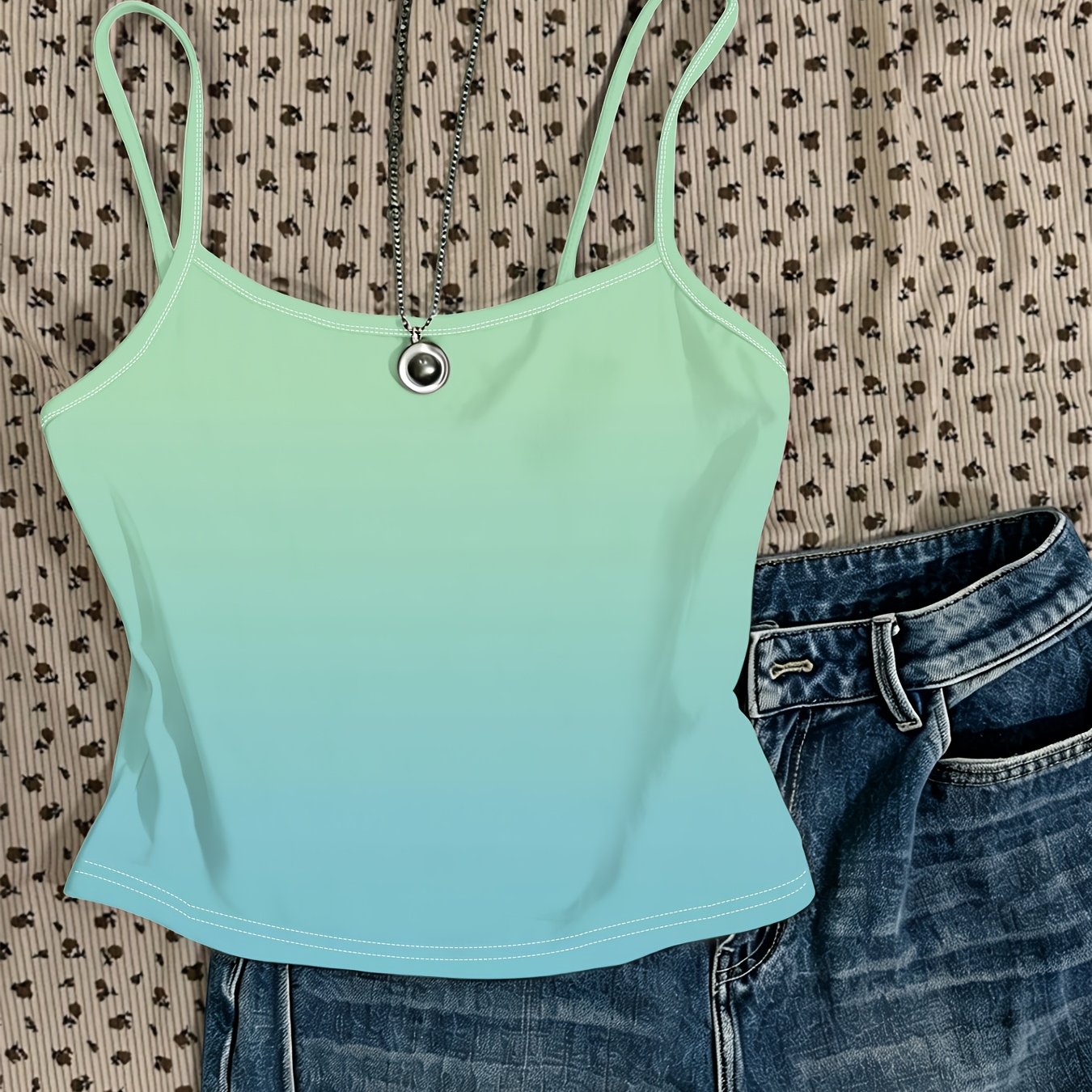 TEMU Mint Green Camisole For Women, Summer Style, Simple Sleeveless Top, Slim Fit, Versatile For Layering Or Wearing Alone