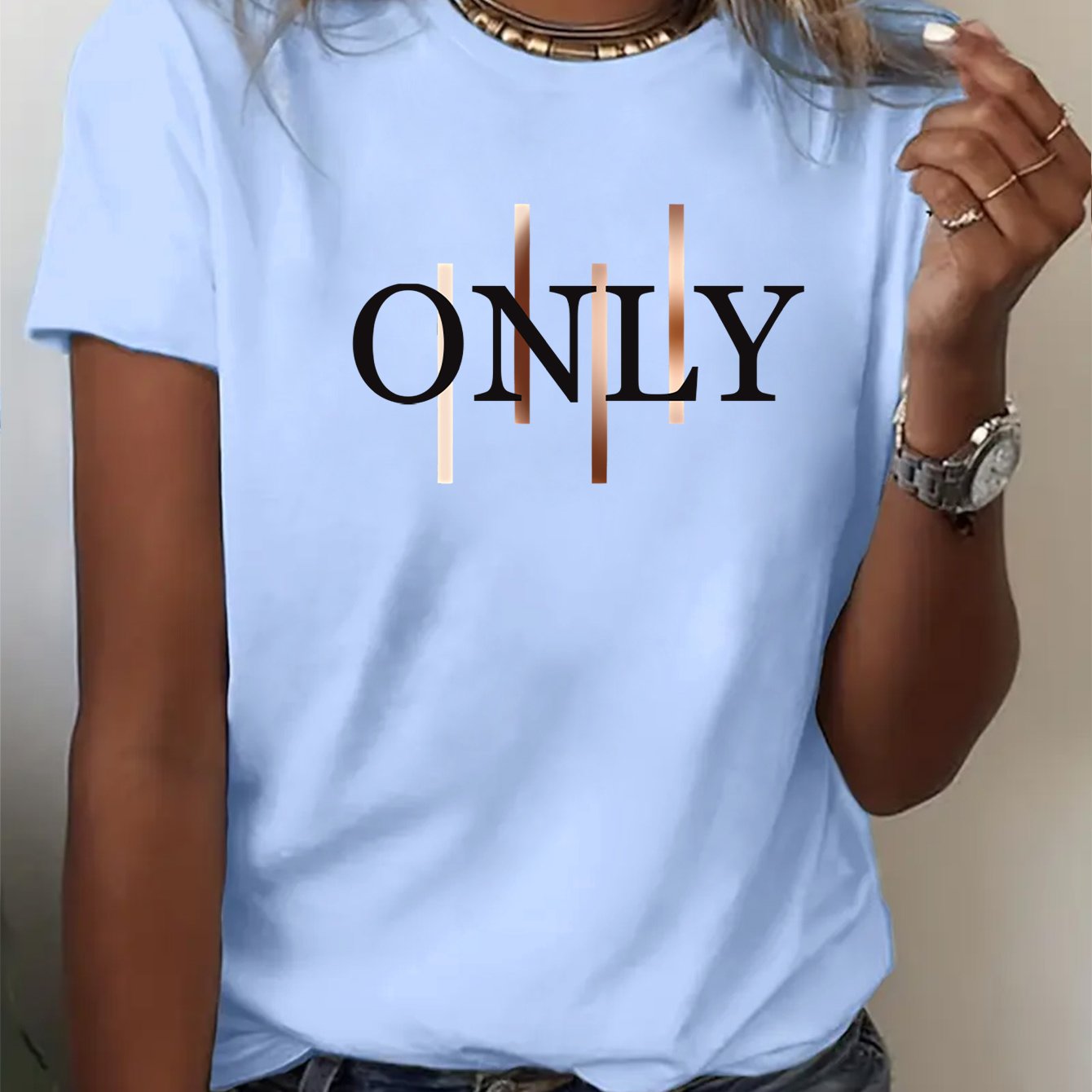 E-shop Künstlerischer Buchstabendruck-Muster - Elegant - Damen Rundhals Pullover T-Shirt Casual Sport Kurzarm S-XXL Größen Mehrere Farben Verfügbar
