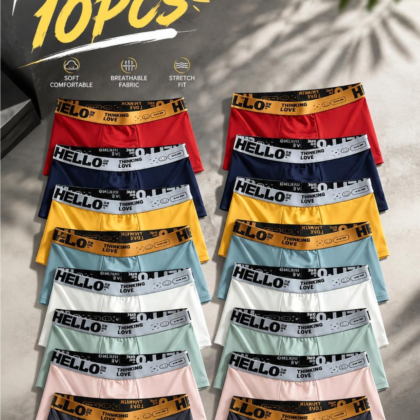 TEMU 10pcs Of Men's Boxer Briefs In Random Colors, Made From Breathable, Stretchy Knitted Fabric For Summer, Soft And Smooth Plain Boxers With An