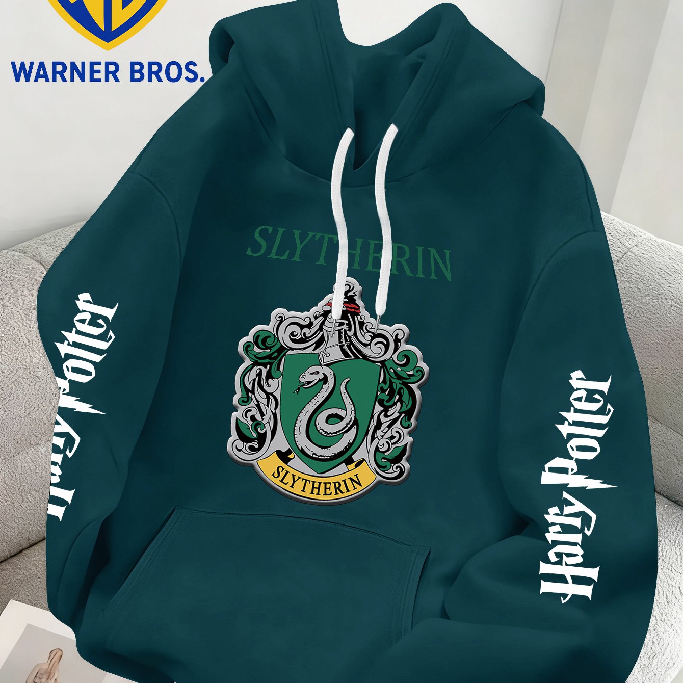 TEMU Trendy And Versatile Men's Fleece Sweatshirt Featuring The Officially Licensed Slytherin House From Harry Potter, Designed For Casual Sportswear