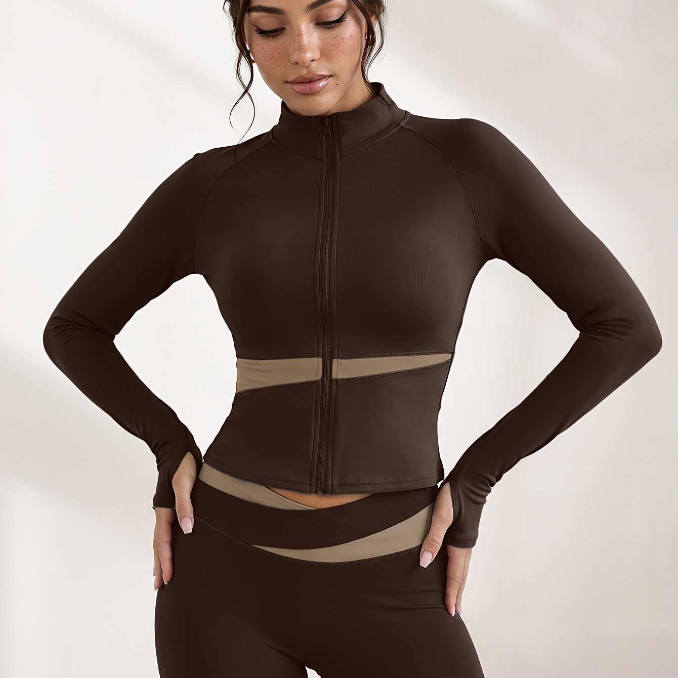 TEMU 2pcs -block Casual Athletic Set, Breathable Fitness Set High-elastic Dress Set Women, Jacket Contrast Sports Fitness Yoga Dress Set