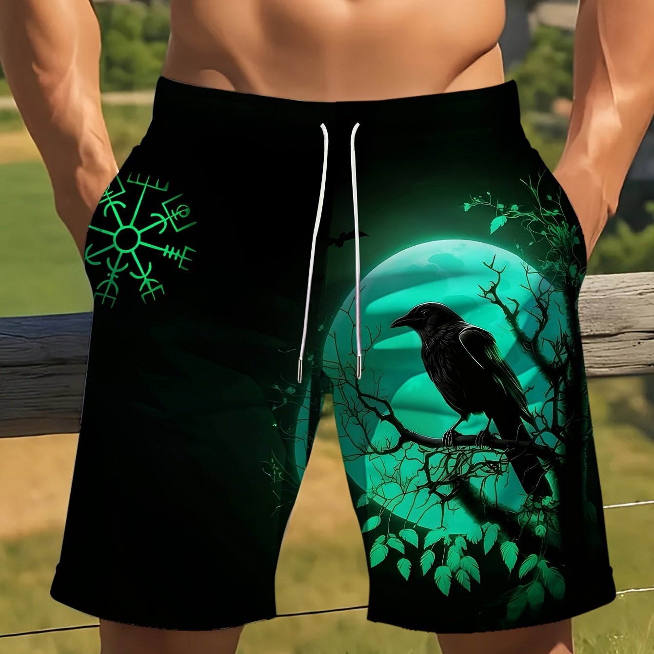 TEMU Summer New Arrival Men's Viking Themed Beach Shorts, Plus Size Men's Printed Pattern, Shorts, And Cool , Printed Beach Casual Pants For Summer