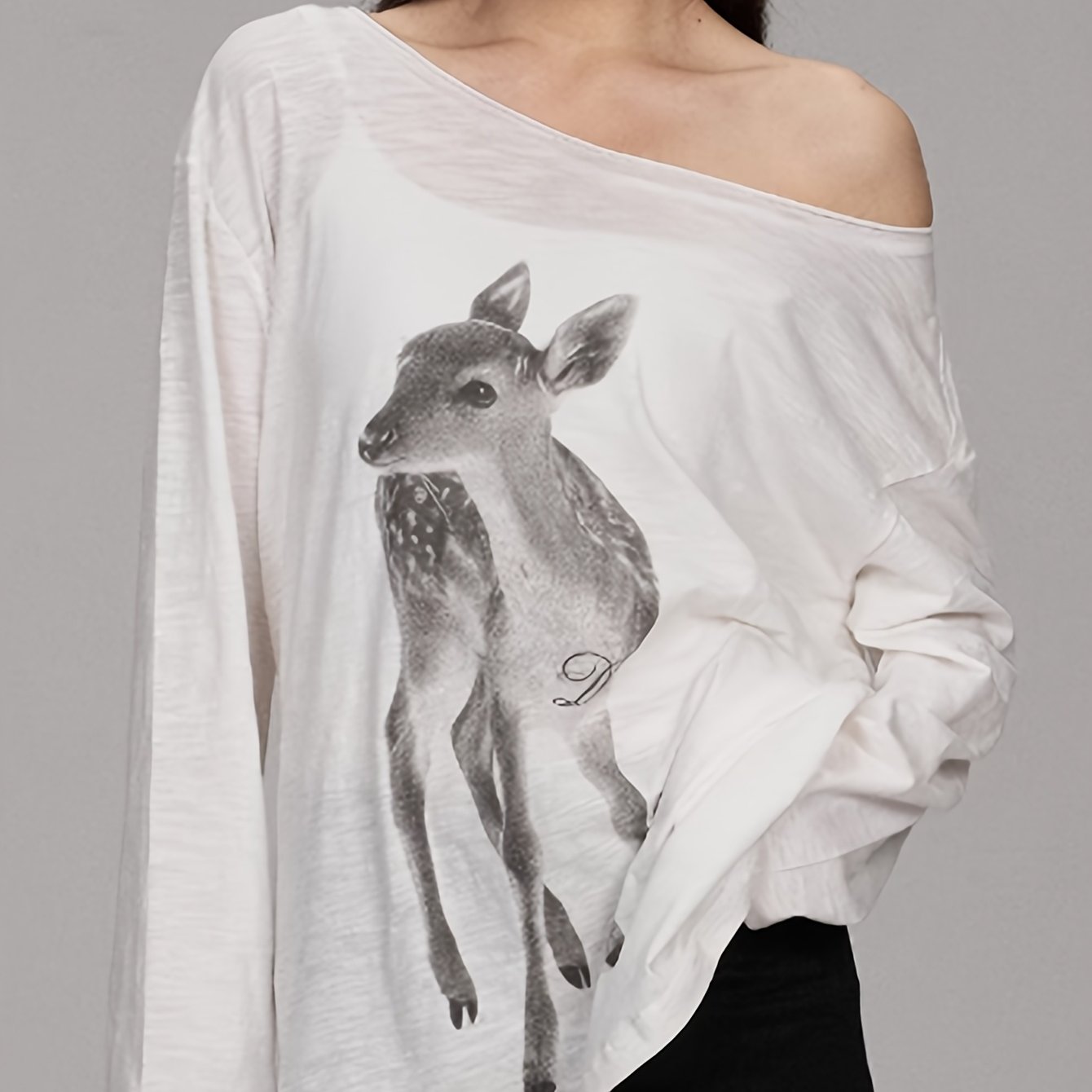 Women's Thin Deer Print Cover-up Long Sleeve Casual Loose T-shirt Top