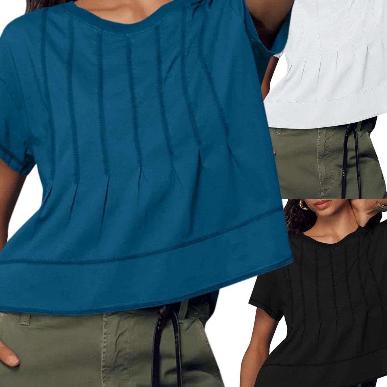 Image of Womens Babydoll Tops Short Sleeve Peplum Pleated Summer T-shirts Casual Loose Fit Flowy Tshirts 2026