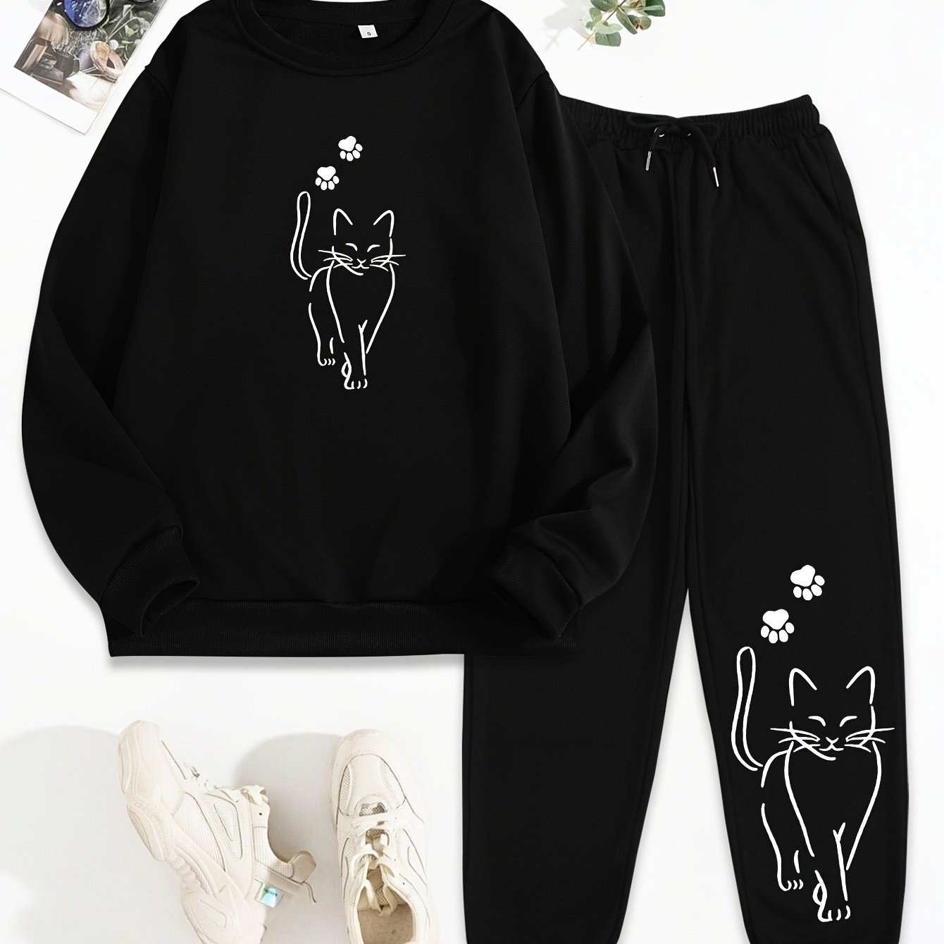 TEMU N Lettered Casual Loose Round Neck Sweater Women's Suit