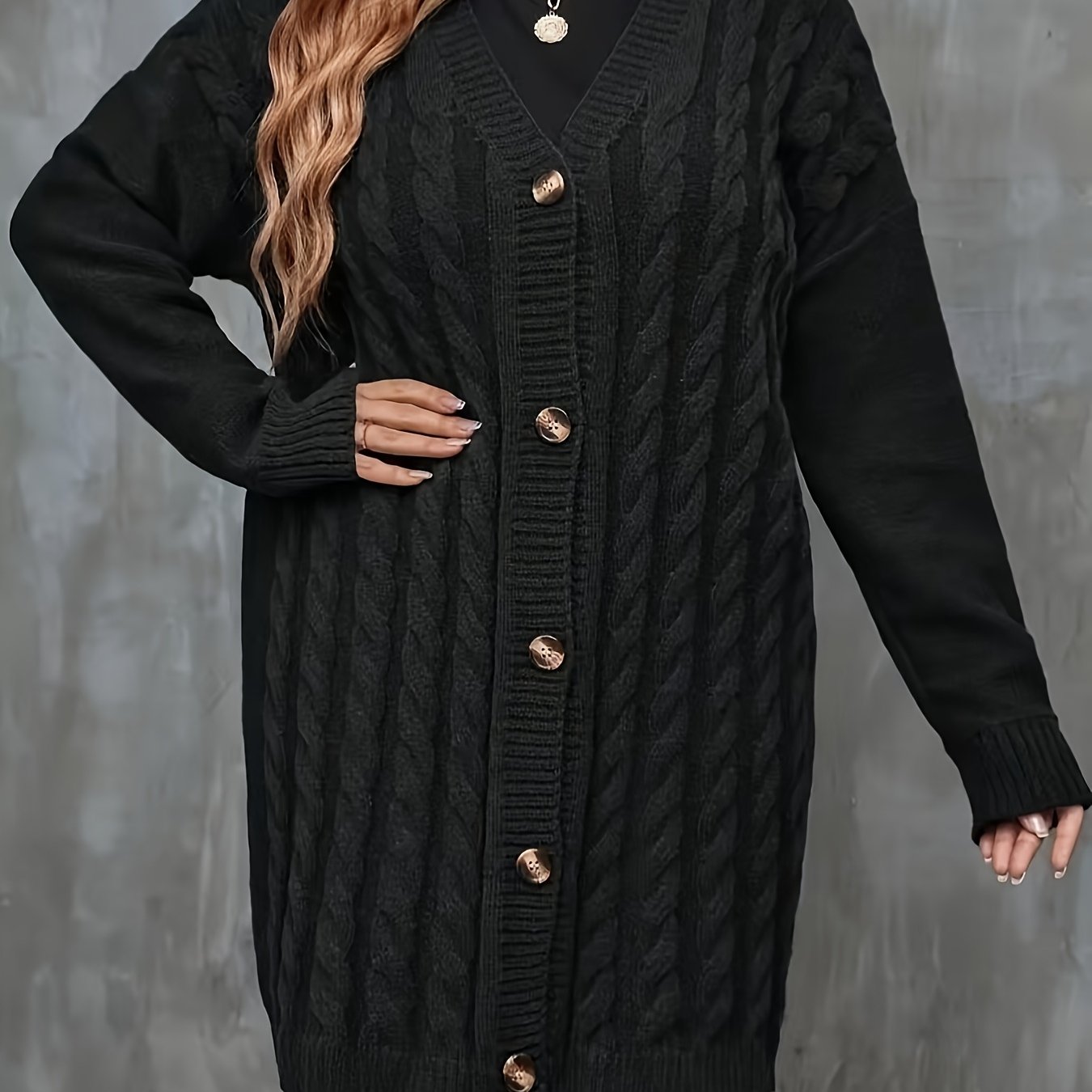 TEMU Plus Size, Lady's Elegant Winter Medium-length Open-button - Machine Washable Sweater, Comfortable And Stylish Autumn/winter Casual Outerwear,