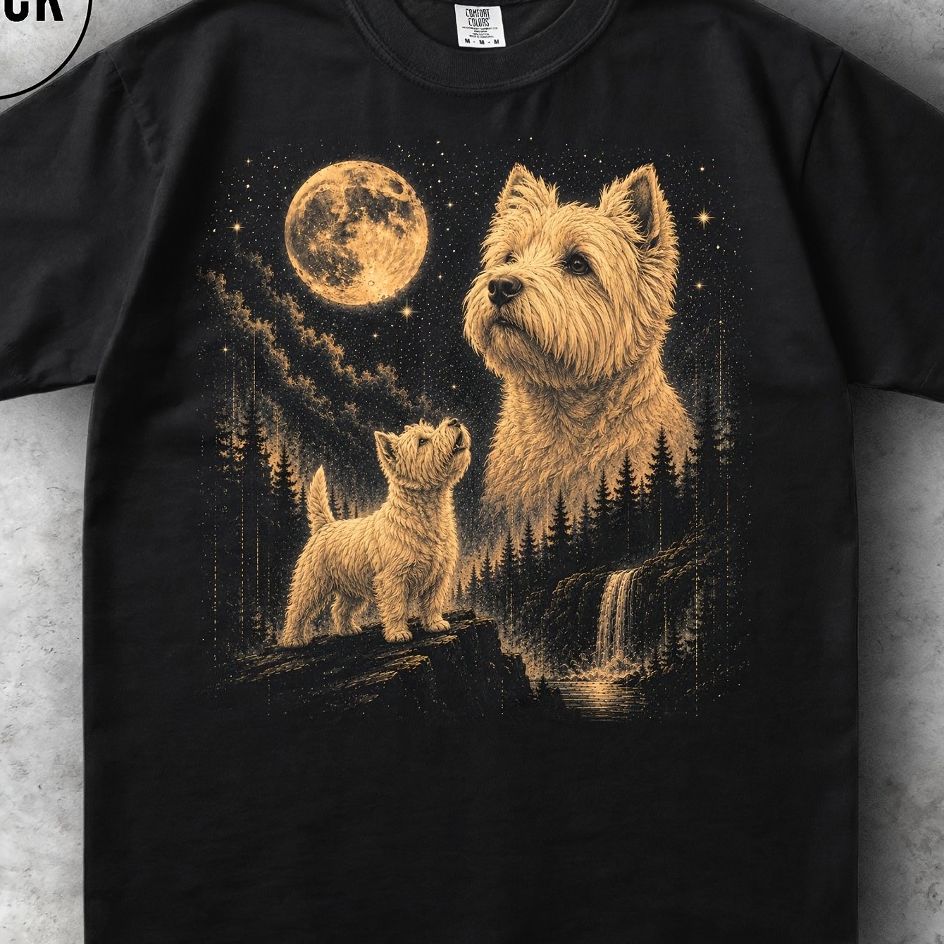Image of West Highland Terrier Moon White Toy Breed Portrait Vintage 90s Pet T-shirt Men 180g Graphic Tee
