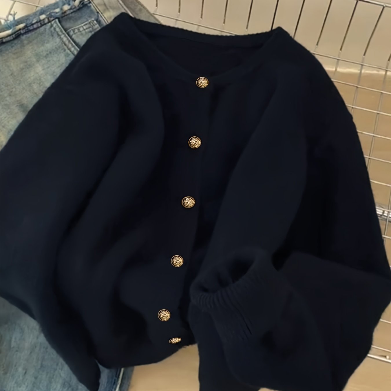 TEMU Autumn/winter Vintage Women's Casual Fashion Solid Color Loose Cardigan, Single-breasted Basic Elegant Preppy Style Outfit, Daily Streetwear,
