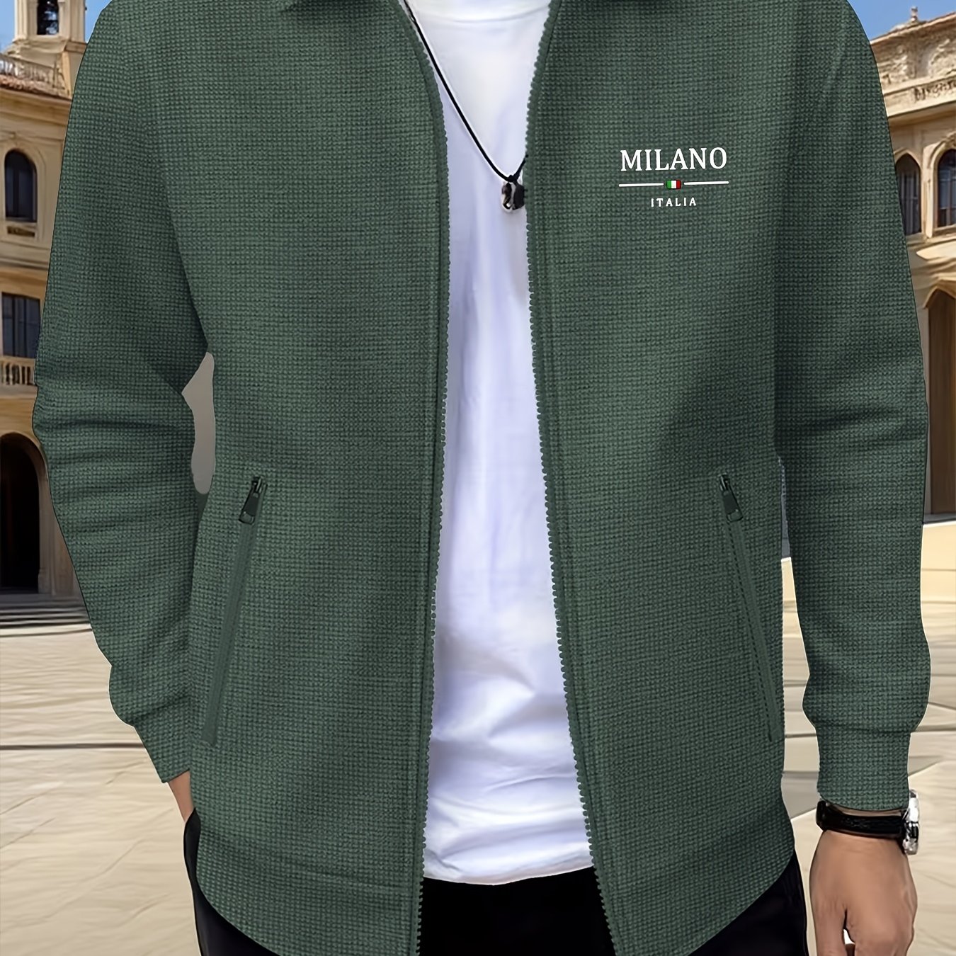 TEMU veste à fermeture éclair à manches longues pour homme OBM, printemps/automne, couleur unie, à , en gaufrée, pour sports de , confortable et