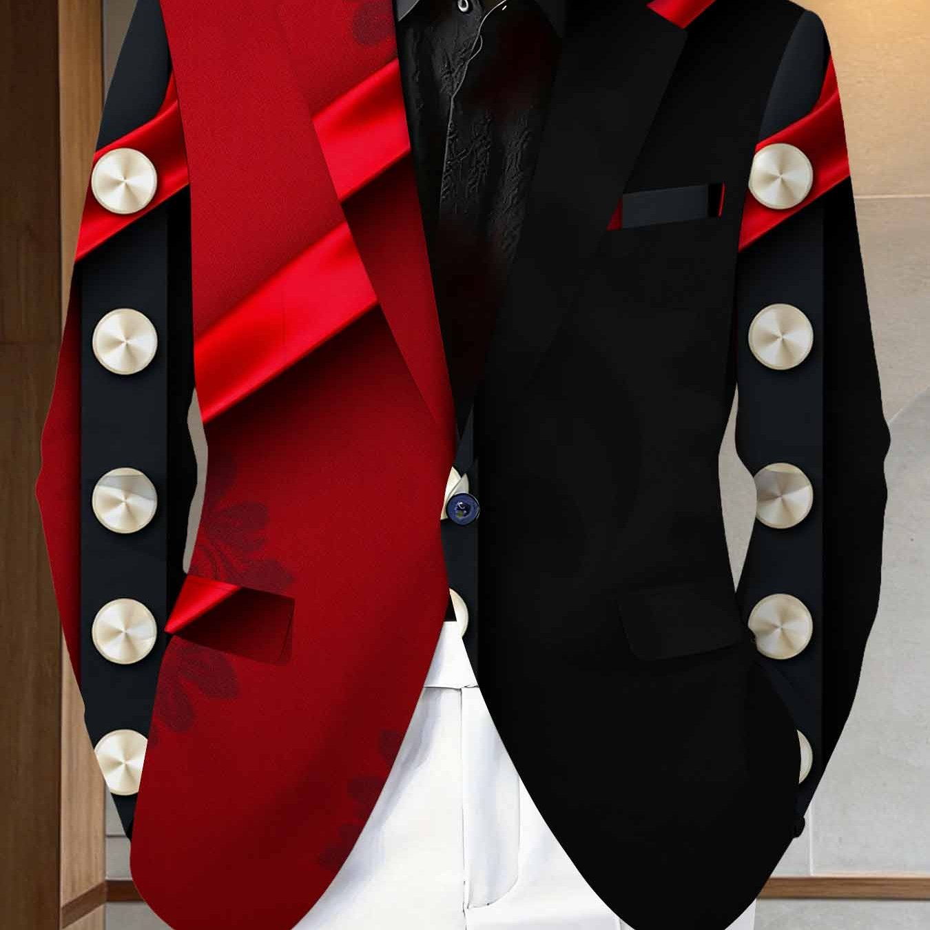 A Fashionable Plus-size Suit Jacket With Buttons, Perfect For Daily Wear And Events. It Combines A Contemporary Suit Design With Festive Elements, Making It A For Style Lovers, Plus Size