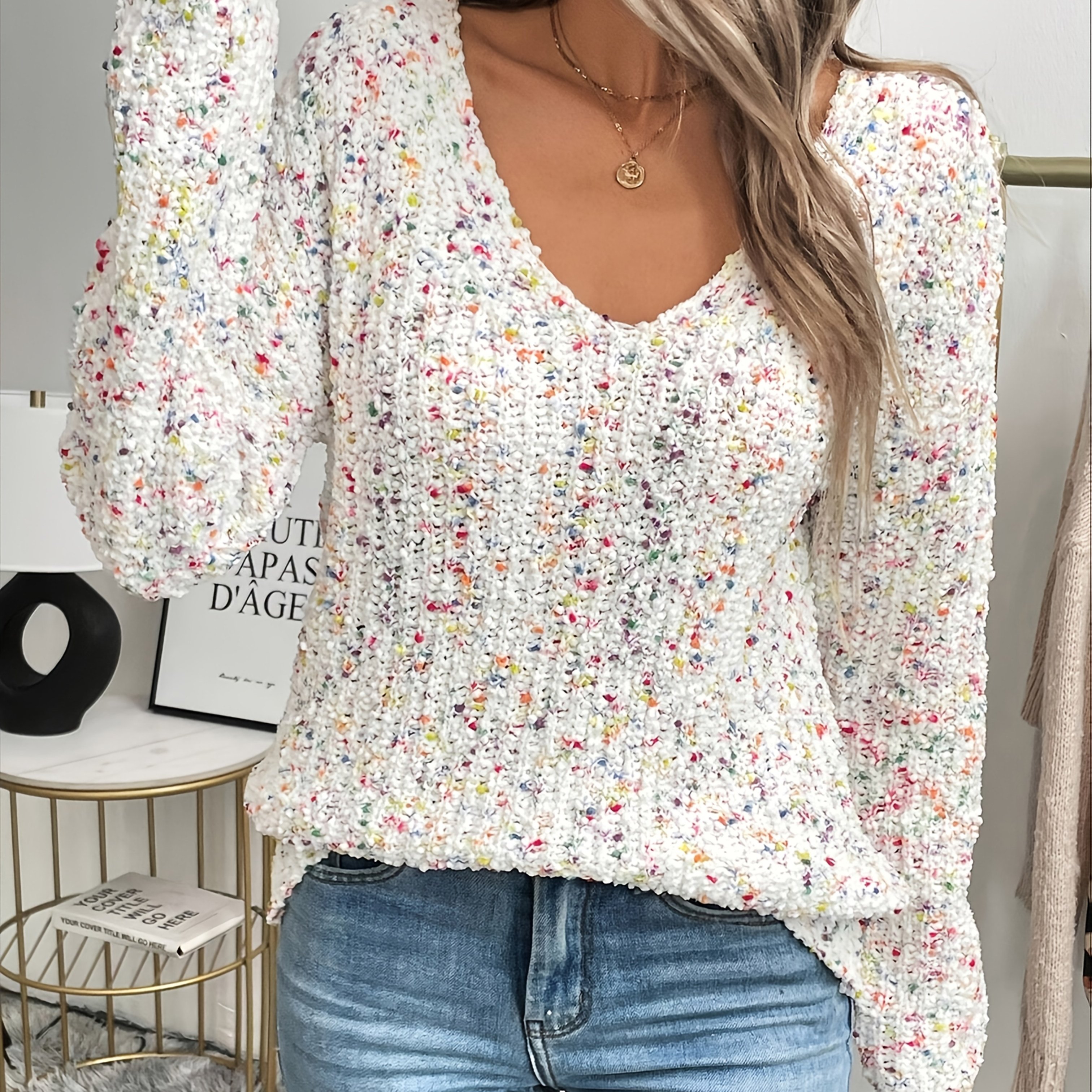 Image of New -piece Fashionable Sweater For Autumn And Winter, Featuring A V-neck Pullover Design With Beautiful And Elegant Multicolor Options, Perfect For Casual Wear