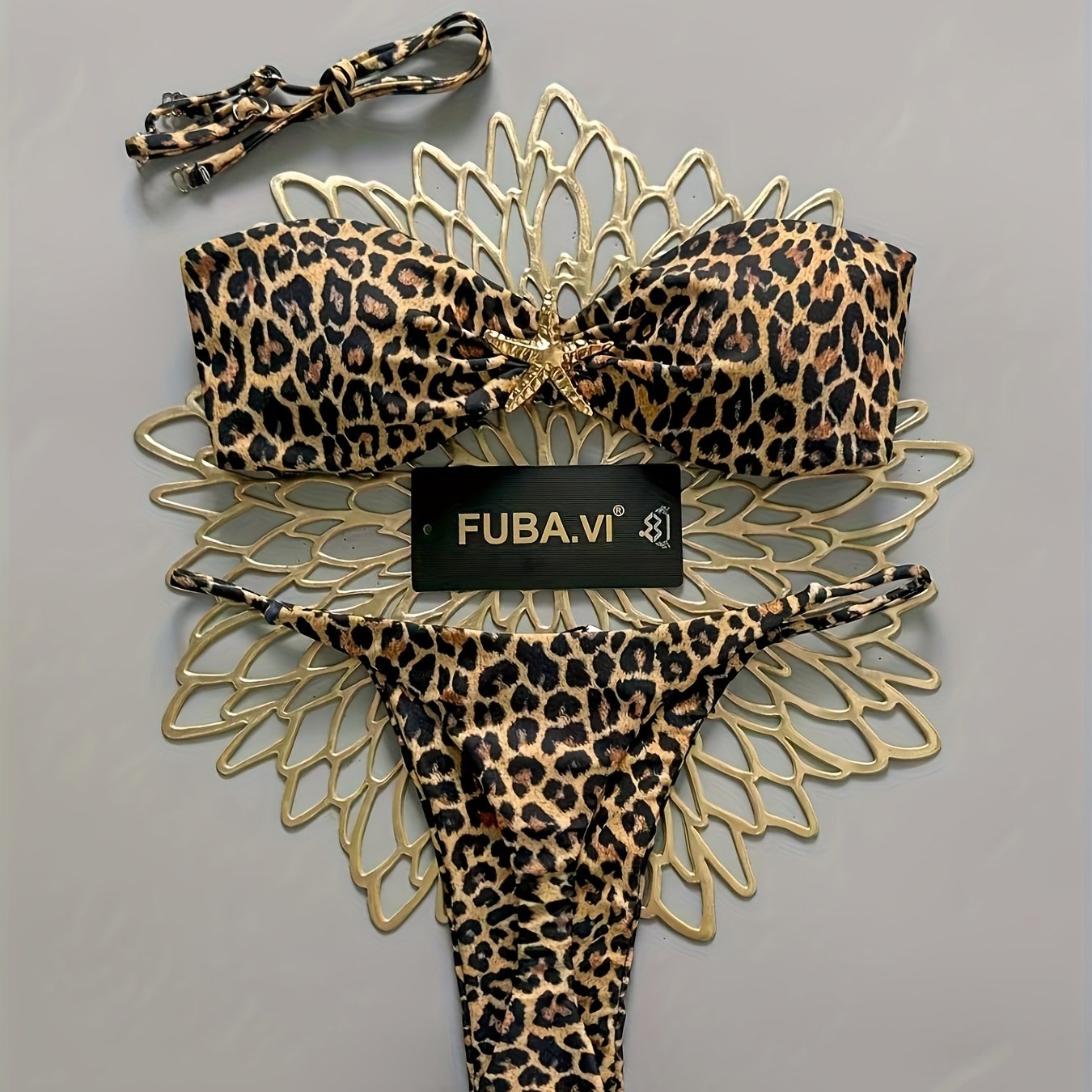 TEMU Women's Summer Beach Leopard Print Removable Shoulder Straps Sexy Bikini Swimsuit