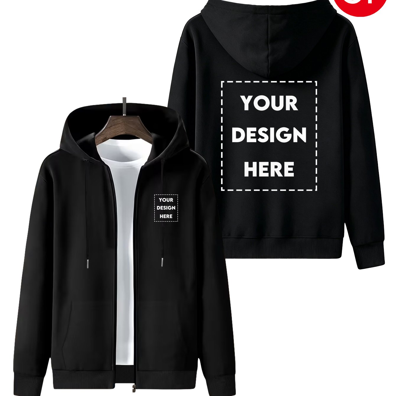 TEMU Custom Men's Zip-up Hoodie, Personalized Print Hooded Sweatshirt, Casual Gift For Boyfriend Husband Dad Friend, Comfortable Drawstring Hoodie