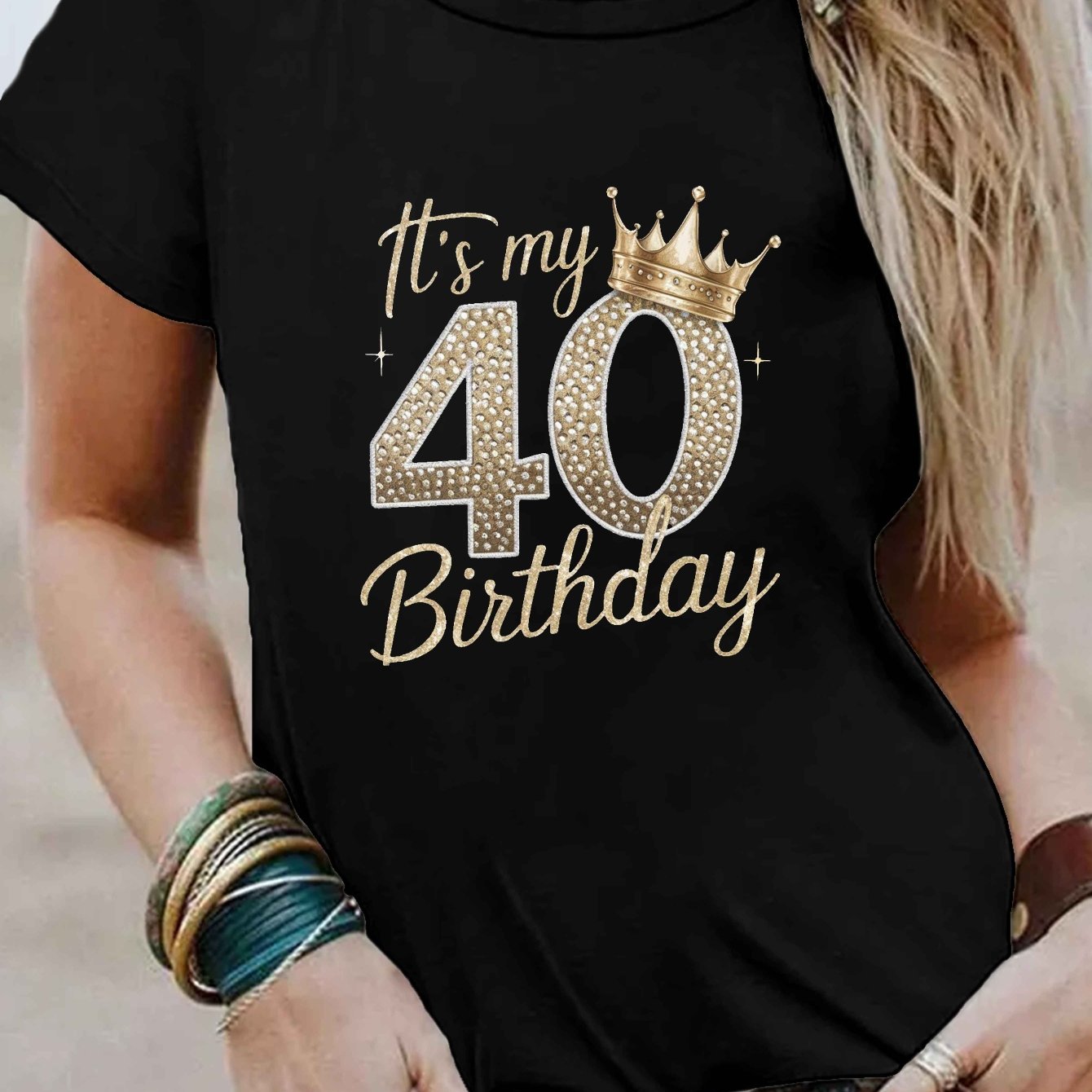 TEMU ' 40th Birthday Graphic Tee, Short-sleeve Crew Neck Casual Shirt For Spring And Summer, Women's Apparel