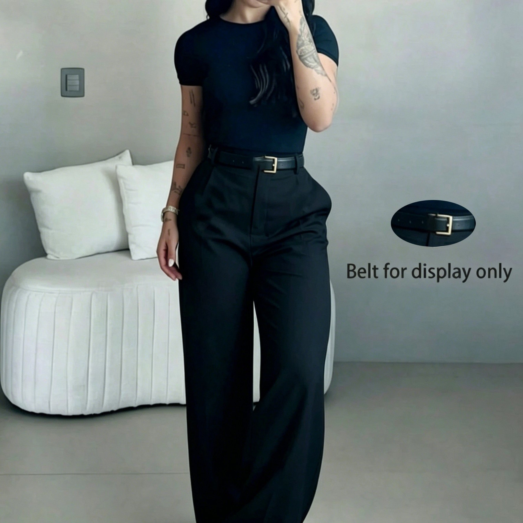 TEMU Hmy Korean-style Minimalist Wide-leg Pants, Smooth And Wrinkle-resistant Women's Suit Pants, The Workplace Or Casual Wear + Right