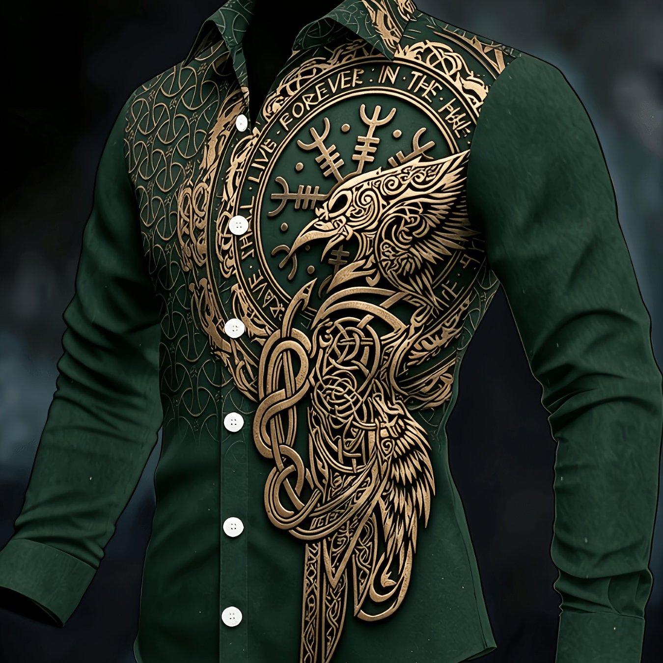 TEMU Men's Long Sleeve Button-up Shirt With Knot Pattern Print