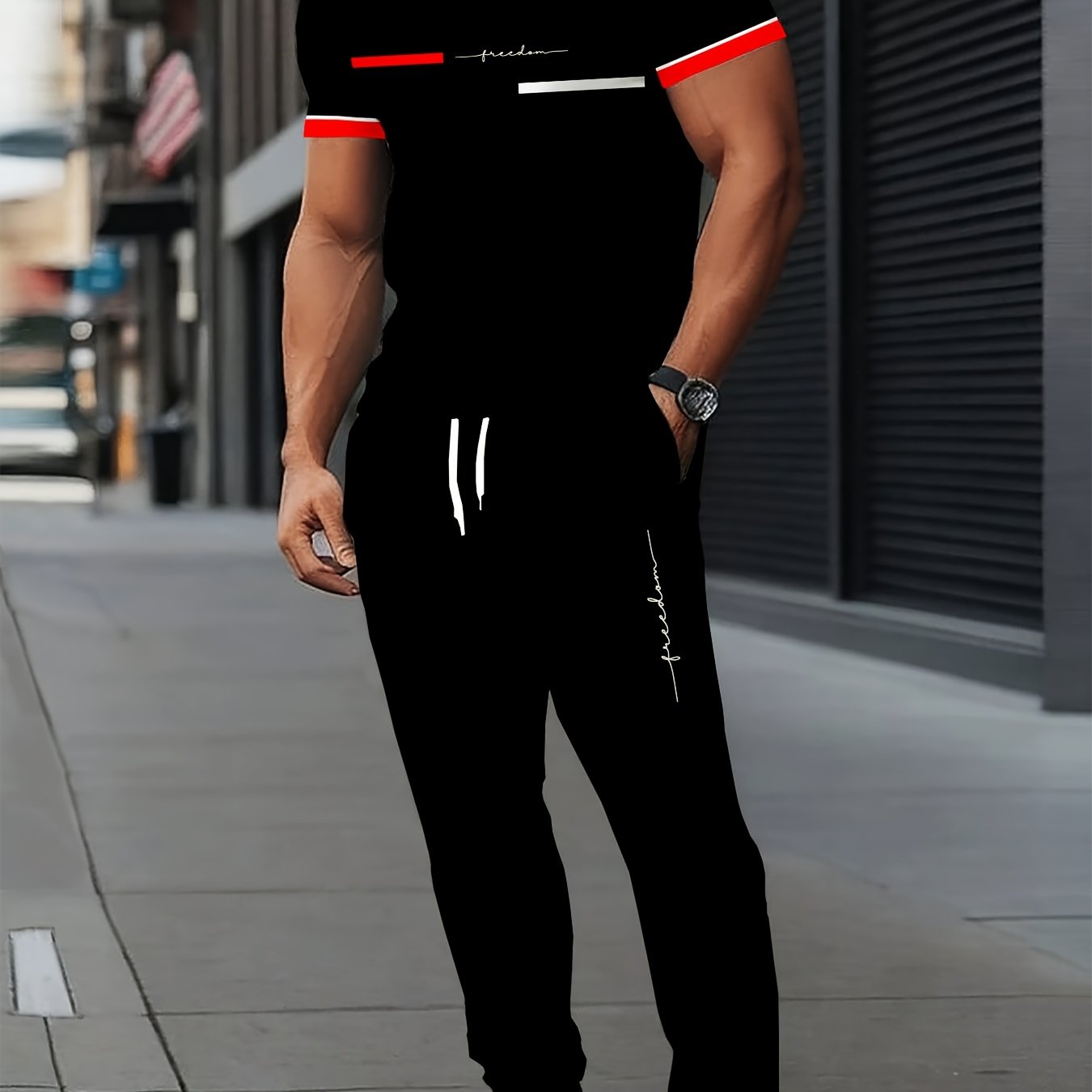E-shop Herren Sportbekleidung aus Polyester | Elegantes Freizeit-Rundhals | Stretch-Strickstoff mit Digitaldruck | Regular Fit Zweiteiler |