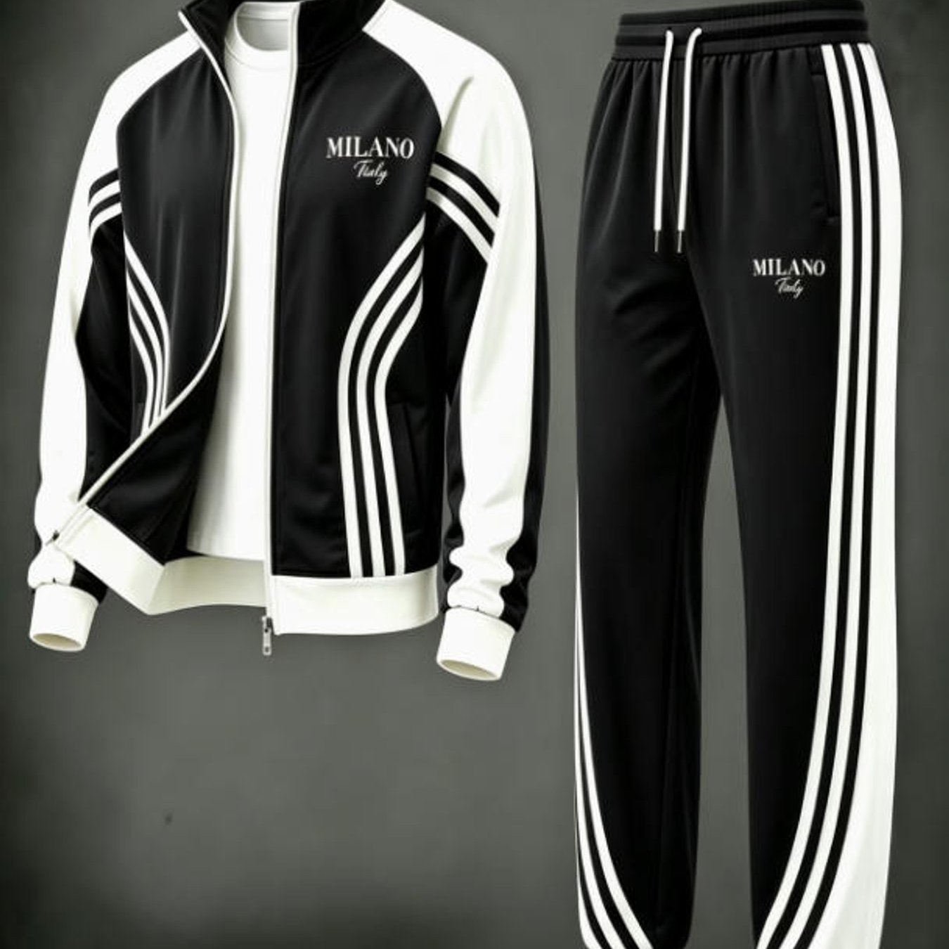 Image of Men's Fashion Casual Trendy Striped Print Tracksuits Adult Men Sportswear Casual Wear Holiday Gift, Plus Size