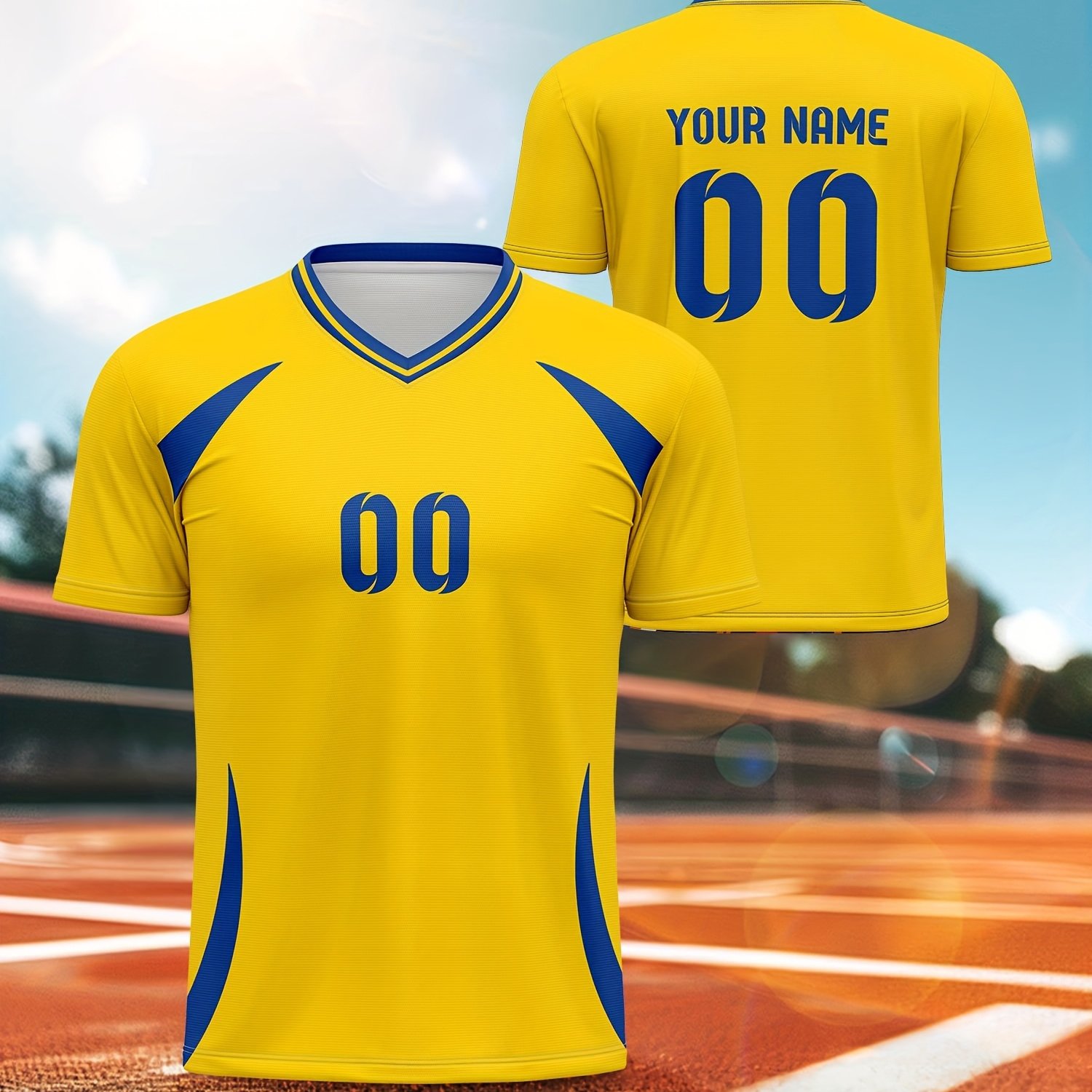 TEMU Men's & Unisex Swedish Team Custom Soccer Jersey - Personalized Name/number/team, V-neck Short Sleeve Jersey Suitable For Training, Matches,