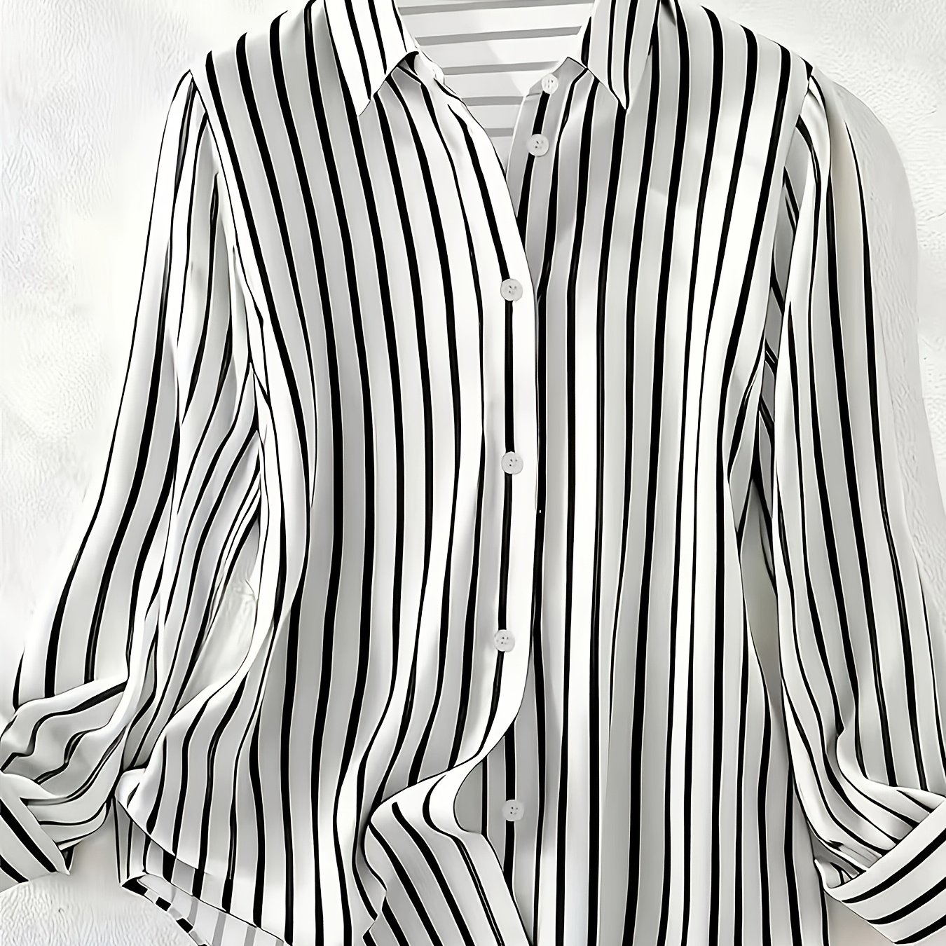 TEMU Women's Elegant Striped Blouse Shirt - Single-breasted Button-up Collar Blouse, Machine Washable Suitable For Office, Commuting & Formal Events,