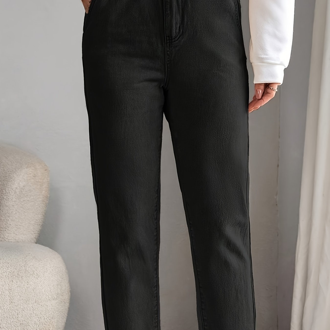 New 2025 Fall Women's Elastic Waist Non-stretch Fashionable Simple Casual Vintage Jeans, Suitable For Daily Wear, Holiday , Commuting, Travel, Vacation, Back-to- Season, And