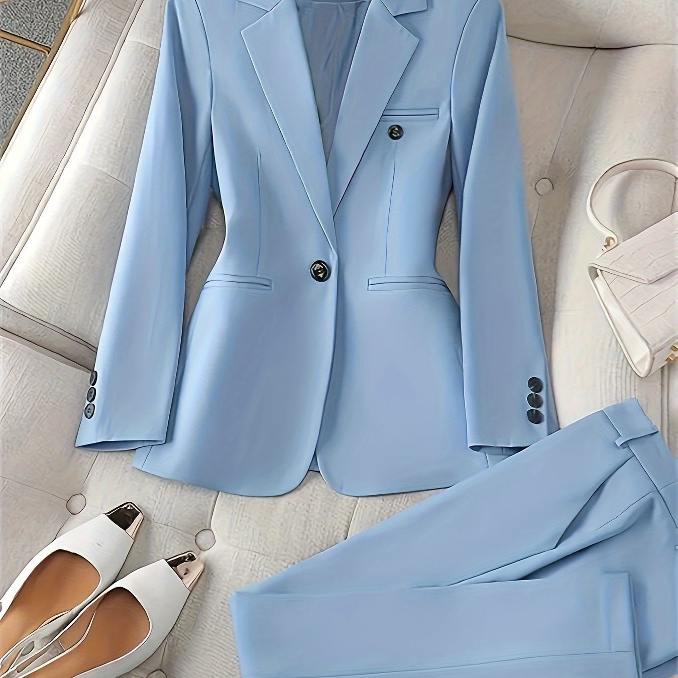 TEMU Solid Color Button Front Blazer, Elegant Lapel Long Sleeve Blazer For Spring & Fall, Women's Clothing