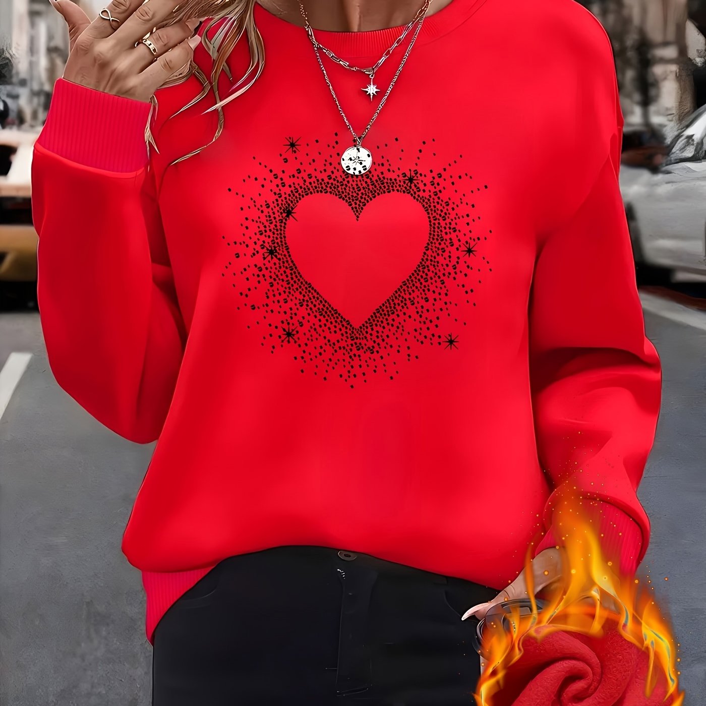 E-shop Rot - Kreatives Herz - Langarm Rundhals Sweatshirt für Damen