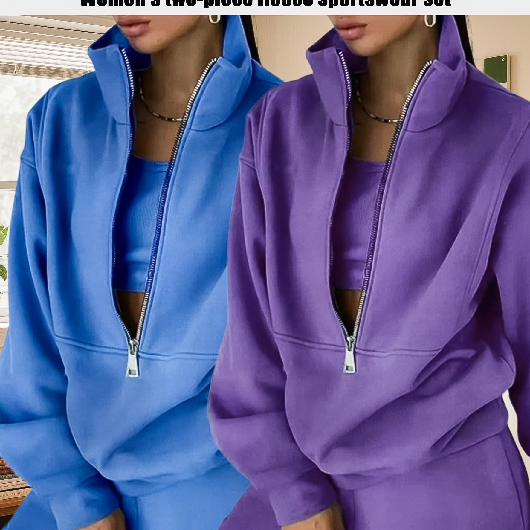 TEMU 2 Sets Of Women's 2pcs Sweatshirt Set - Comfortable Brown Zipper Hoodie And Matching Pants, Style For Autumn And Winter, Comfortable Clothing |
