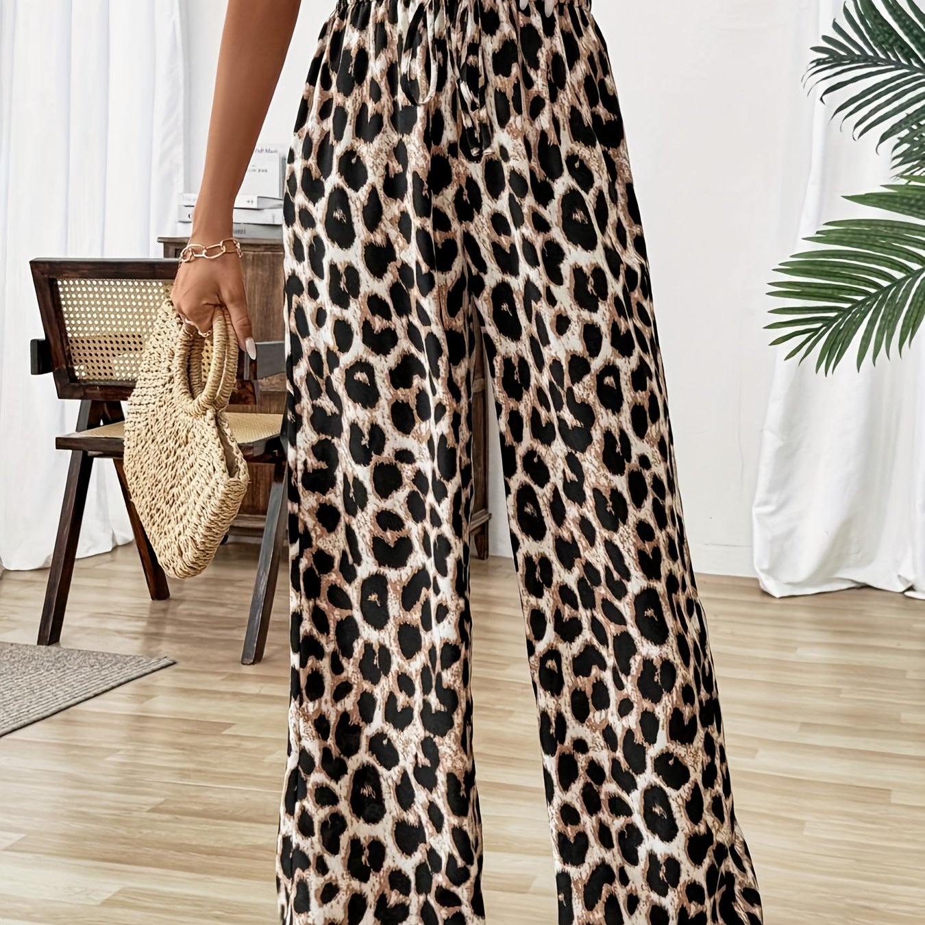 Women's Leopard Print Wide Leg Pants