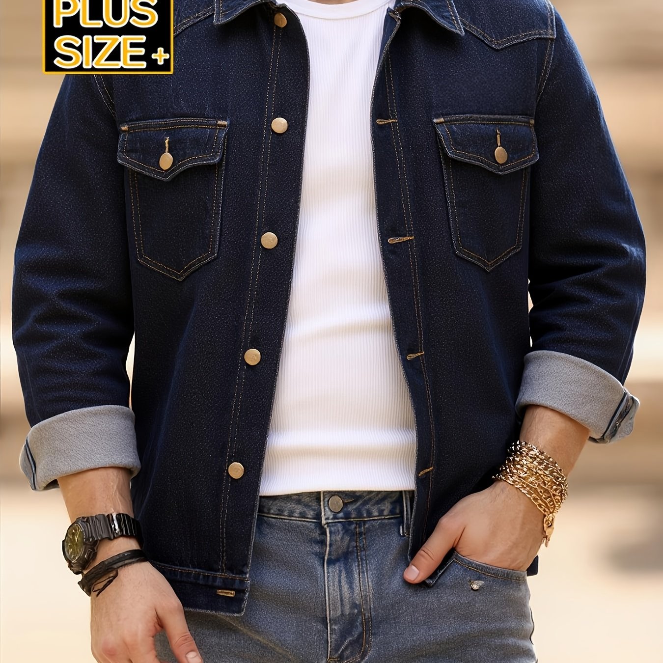 Image of [hme]men's Jacket Coat, Extra Large Sizes 1xl-6xl, Classic Retro Denim Workwear Jacket, Heavyweight Fitted 3d Tailoring, Multi-, Stylish Casual All-purpose, Durable And Wear-resistant, Plus Size