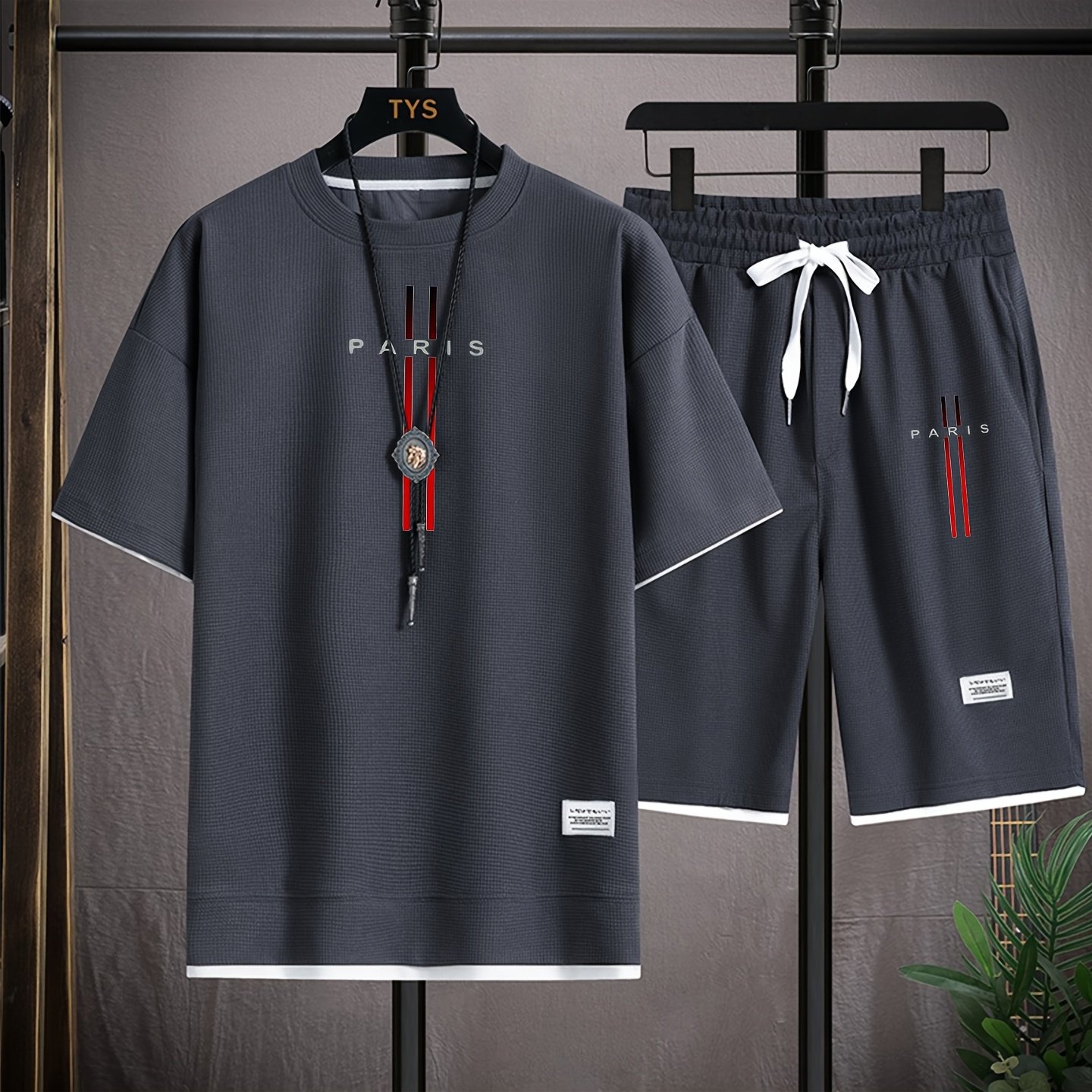 TEMU Men's Short-sleeve Set, 100% Polyester. Comfortable, Grand, Simple And Fashionable, The For Outdoor Activities And Gift For .