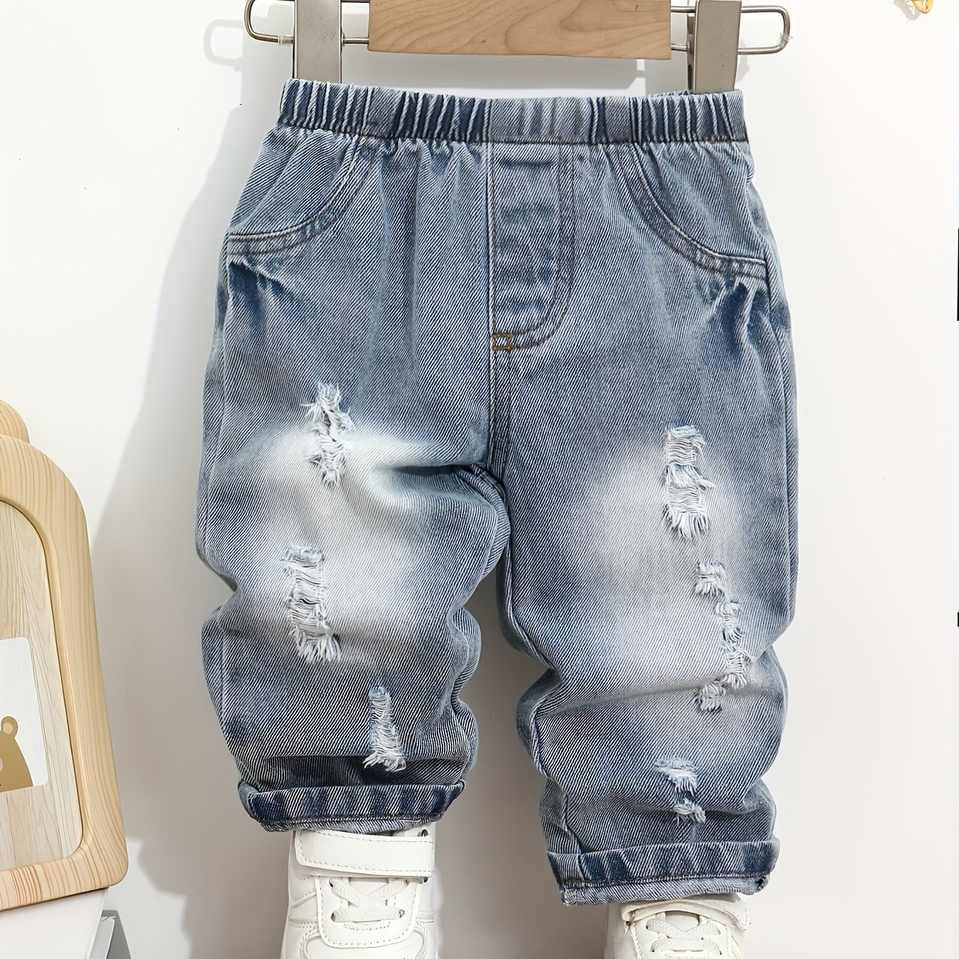 Baby Boys Girls Christmas Valentine's Fall Distressed Denim Long Trousers