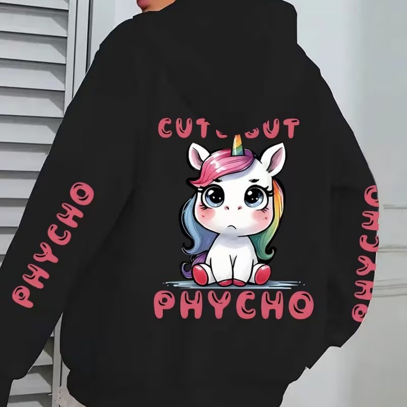 TEMU A Ladies Plus-size Hooded Sweater For Autumn And Winter, Cute Unicorn Print, Cardigan With Drawstring Zipper Pocket, 100% Polyester, Multicolor