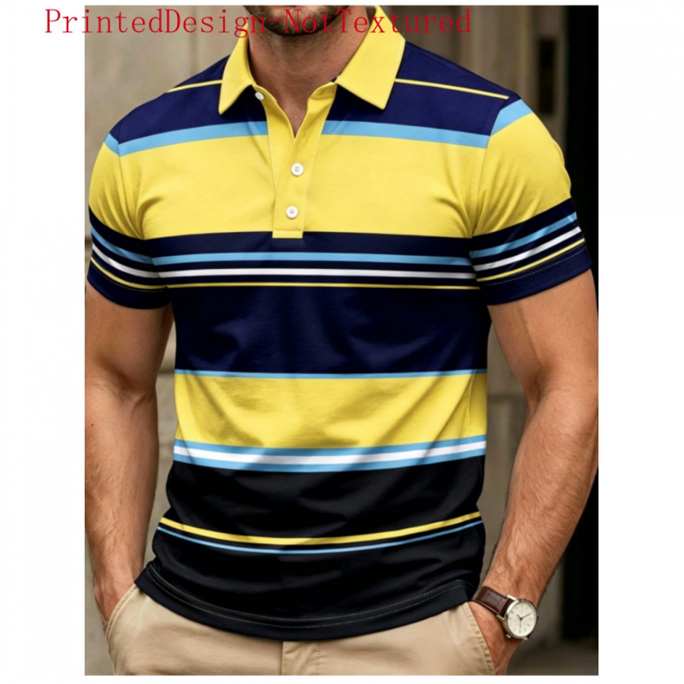 TEMU [printed Design-not Textured] Yellow Blue Contrast Striped Men's Shirt Retro Casual Short Sleeve Top Fashion Trendy Comfortable Breathable Fit