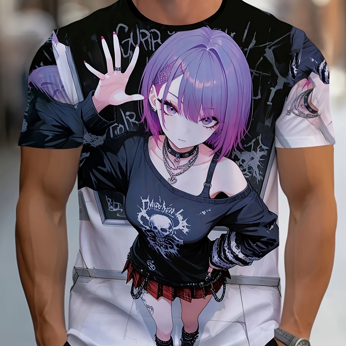 TEMU Men's Anime T-shirt With Print - Breathable Round Neck Short Sleeve Tee Suitable For Home & Outdoor Wear, Casual Daily Outfits, Machine Washable
