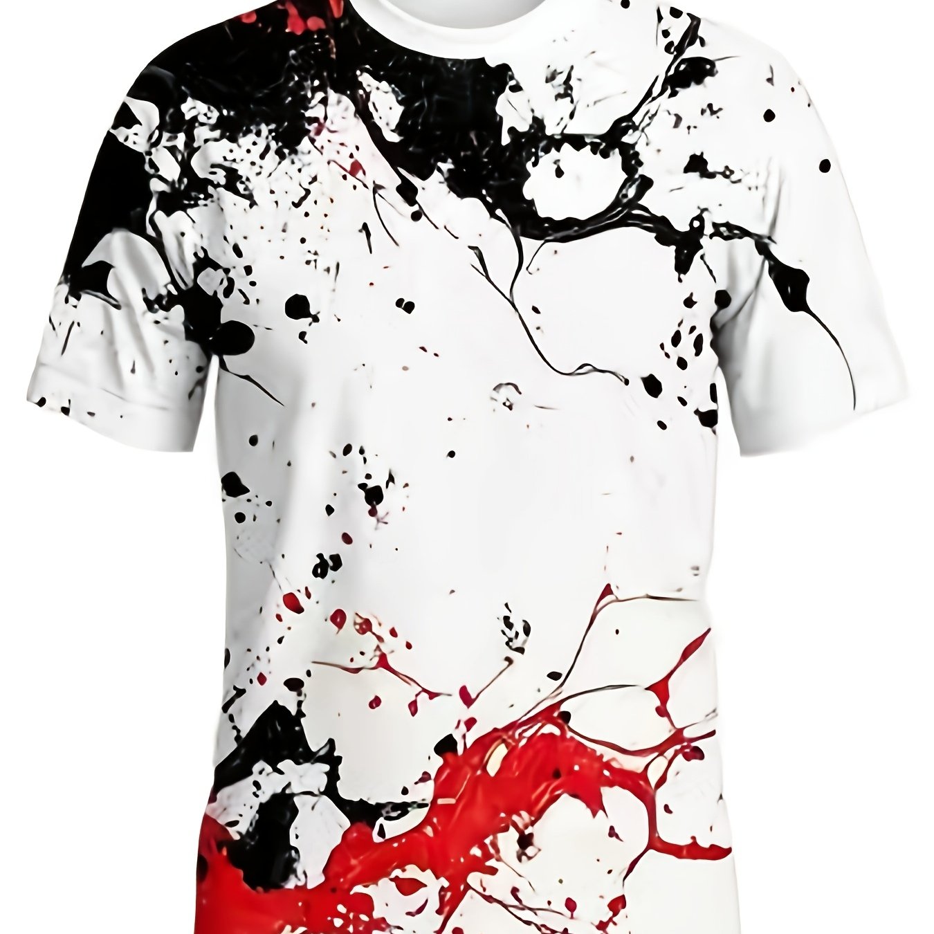 TEMU Men' Splatter Print T-shirt - /red/gray/beige Casual Crew Neck Short Sleeve, Regular Fit For Street Style And Artistic Looks, Machine Washable